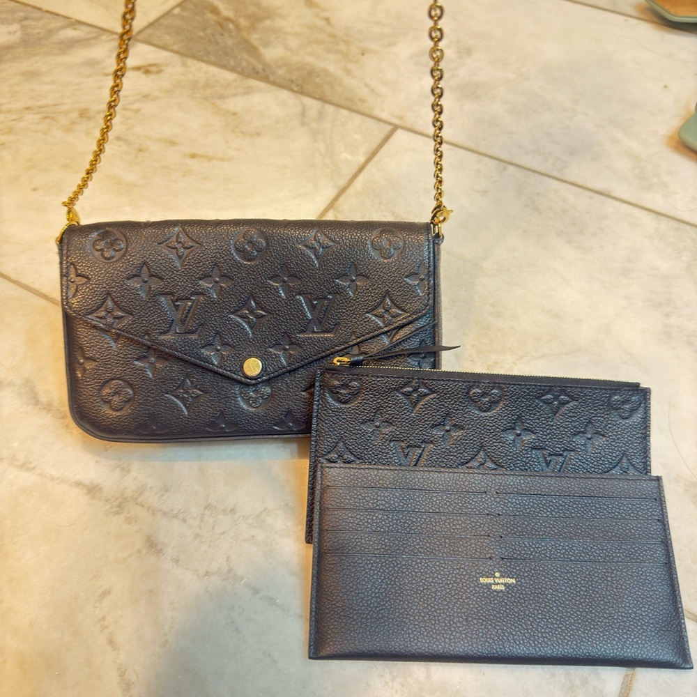 Louis Vuitton Black Monogram Wristlet with Gold ChainW/DUSTBAG